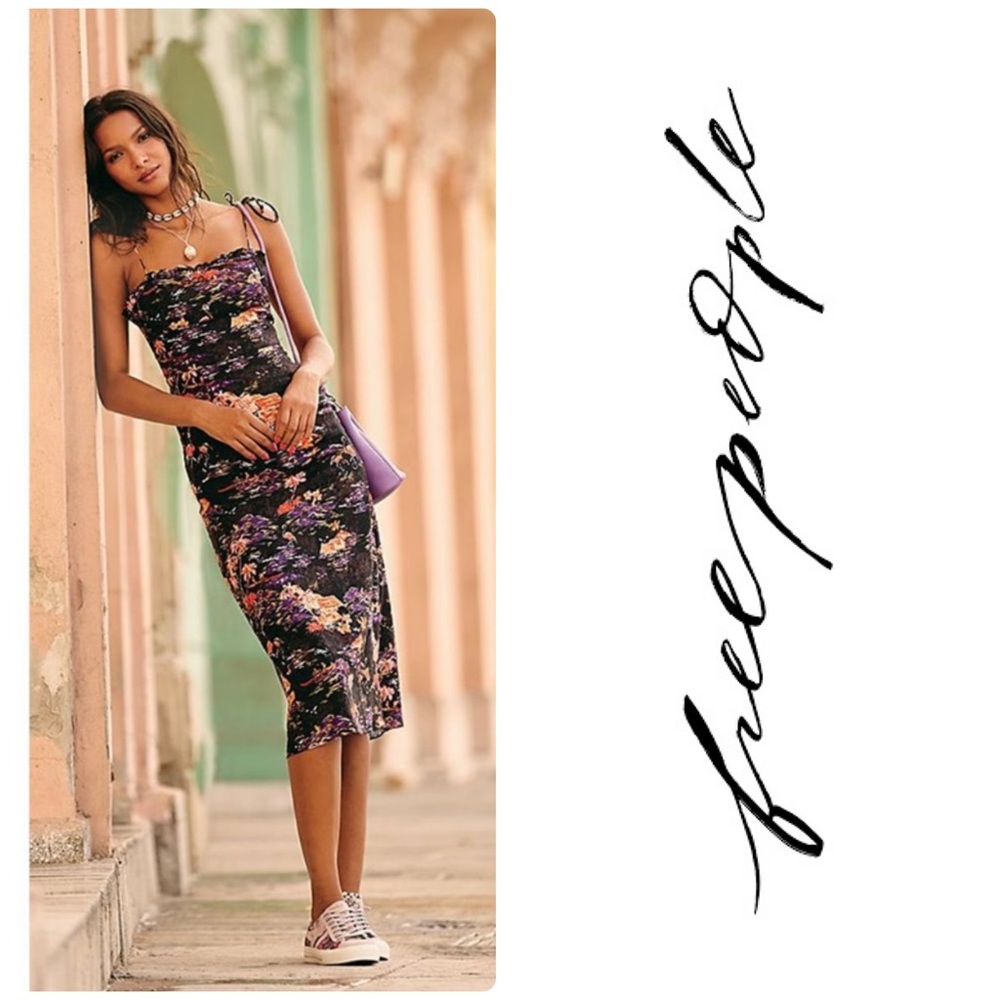 Free People Beach Party Linen Dress Flamingo Palm Tropical Print NWOT